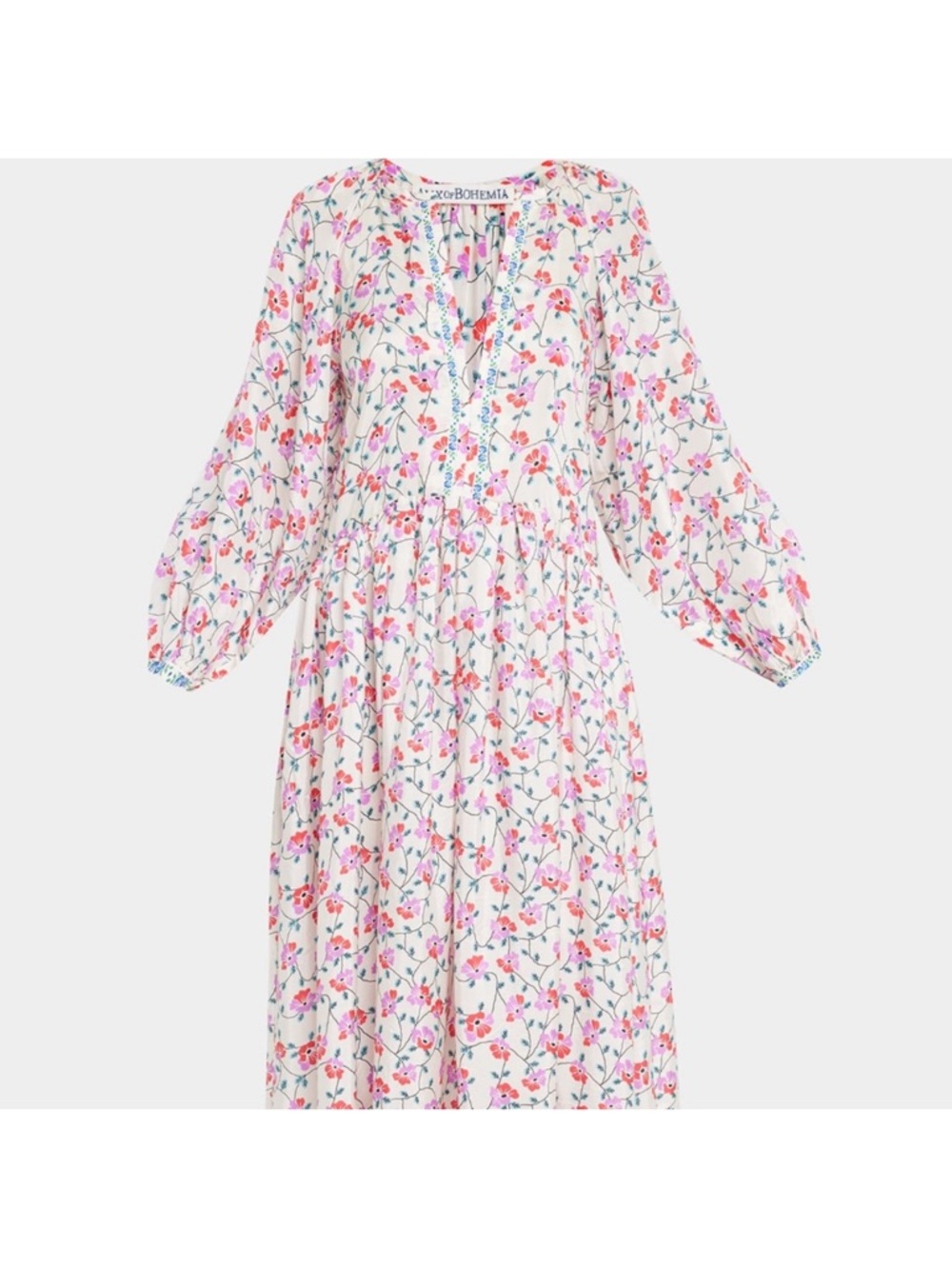 Alix of Bohemia Saranna Hand-Printed Silk Floral Maxi Dress in Rosebud Size XS - Picture 2 of 15